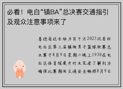 必看！电白“镇BA”总决赛交通指引及观众注意事项来了